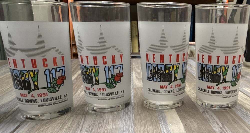 Set of 4 1991 Kentucky Derby 117 Mint Julep Glasses Churchill Downs Vintage